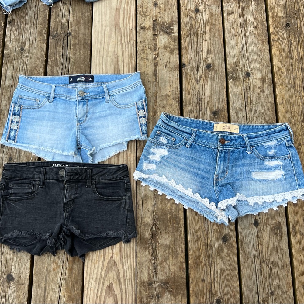 Hollister Light Blue and Black Jean Shorts
